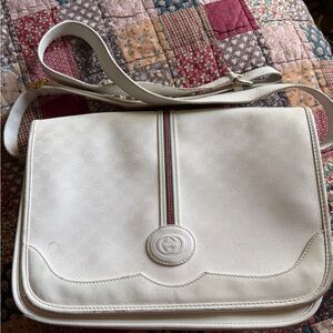 Vintage Gucci White Leather Crossbody with Web Stripe